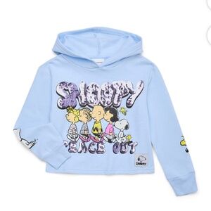 Peanut Girls Snoopy Peace Out Long Sleeve Blue Hoodie Size 14-16 NEW